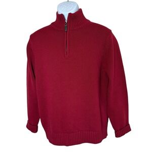 L.L. Bean Mens Red Cotton 1/4 Zip Pullover Mock Neck Sweater Small Casual Preppy